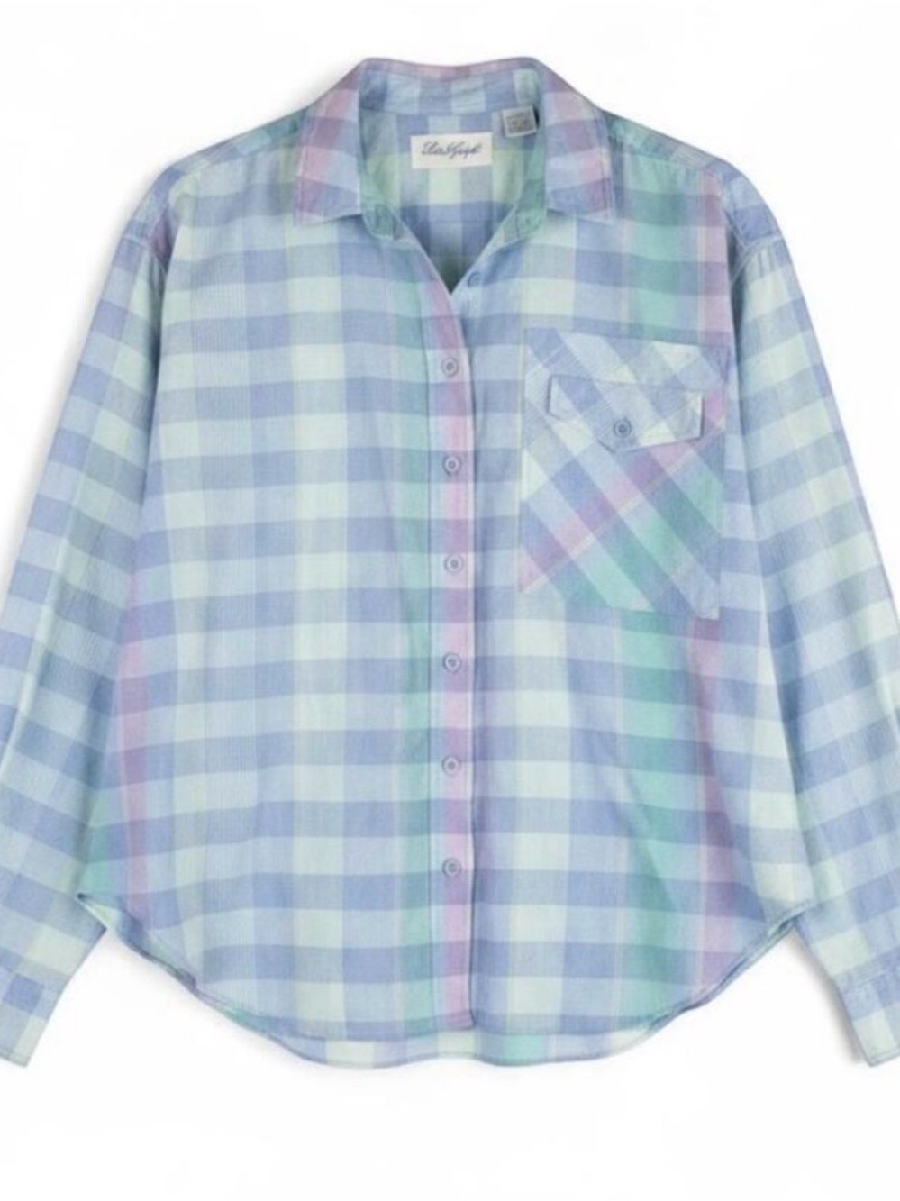 Laura Gayle Vintage Pastel Blue Plaid Shirt Womens Large